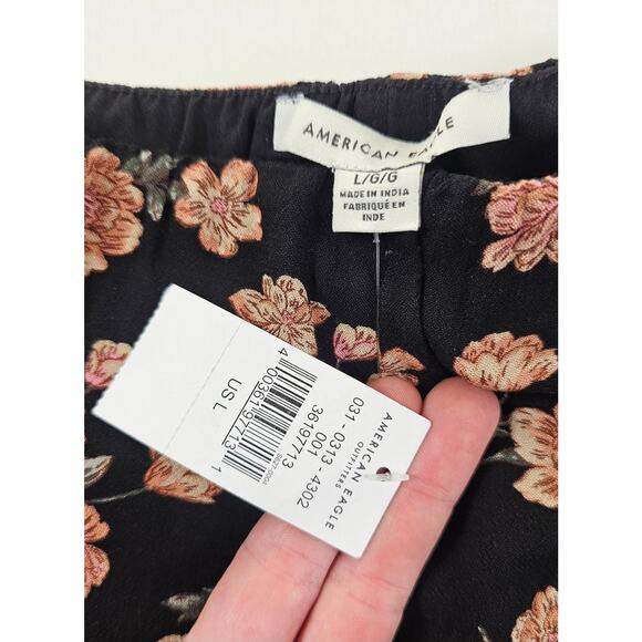 Nwt American Eagle L Black pink whimsigoth midi skirt flowy sd zip high rise NEW - Picture 3 of 8